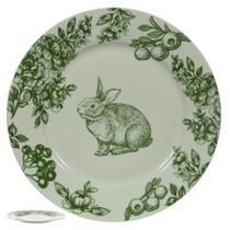 Prato raso em ceramica coelho pascoa verde e branco 27d