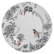 Prato Raso em Cerâmica Flores e Pássaros Volare 29,5cm - 1 unid.