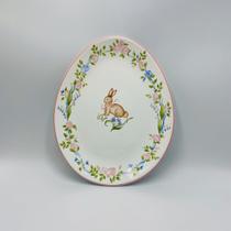 Prato Raso Em Cerâmica Oval Pascoa Jardim Florido 23x29x2cm Luiz Salvador