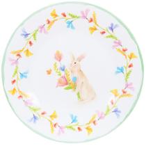 Prato raso em vidro opalino com estampa de Páscoa Candy Vibrante 25,5 cm