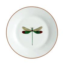 Prato Raso Jantar Refeição 27cm Libélula Porcelana Borda Marrom