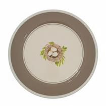 Prato raso natural bege branco ceramica 27cm tok da casa