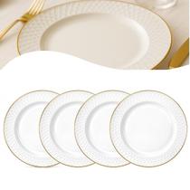 Prato Raso Opalino 4un Filete Ouro Wolff Almoço/janta 26,5cm