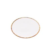 Prato Raso Para Jantar Refeições Branco De Melamina Com Borda Bambu 27cm