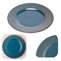 Prato Raso Para Refeições 27cm em Cerâmica Linha Linear Azul Lyor Elegante Mesa Posta