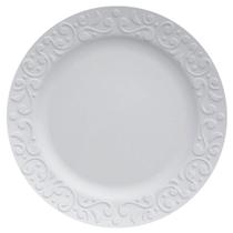 Prato Raso Redondo 26,5cm em Porcelana com Relevo Tassel Germer Branco Prato Raso Redondo 26,5cm em Porcelana com Relevo Tassel Germer Branco