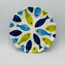 Prato Raso Redondo de Melamina Estampa Peixes 28cm