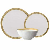 Prato Raso, Sobremesa e Bowl Porcelana Branca e Dourado Dubai 18pç Wolff Prato Raso, Sobremesa e Bowl Porcelana Branca e Dourado Dubai 18pç Wolff