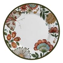 Prato raso verona acetinado 29cm ceramica branco floral borboleta mesa posta decorativo jantar estampa botanica borda verde r.02432