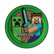 Prato Redondo Festa Minecraft 18 cm 8 Unidades Festcolor - Produto Licenciado Prato Redondo Festa Minecraft 18 cm 8 Unidades Festcolor - Produto Licenciado