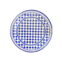Prato Redondo Xadrez Azul 18 cm - 8 Unidades