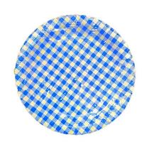 Prato Redondo Xadrez Azul 18cm - 8 Unidades