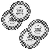 Prato Redondo Xadrez Preto & Branco Mesa Posta Sobremesa 4un Prato Redondo Xadrez Preto & Branco Mesa Posta Sobremesa 4un