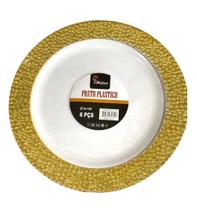 Prato Refeição Borda Dourada 3 Unidades 26cm- Resistente