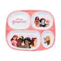 Prato Refeição Infantil Princesas Disney 4 Divisórias Melamina Rosa - Tuut