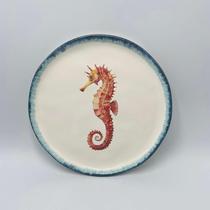 Prato Sobremesa Cavalo Marinho Atlântica Scalla Cerâmica 21cm