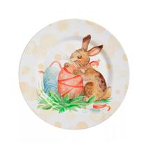 Prato Sobremesa Cerâmica Color Rabbits Poá Amarelo 20 cm 1un