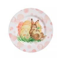 Prato Sobremesa Cerâmica Color Rabbits Poá Rosa 20 cm - 1un