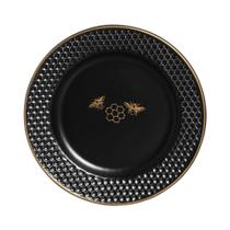 Prato Sobremesa Cerâmica Preto Fosco Colmeia 20 Cm