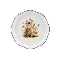 Prato sobremesa coelho borda roxa 22cm ceramica tok da casa