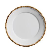 Prato Sobremesa de Cerâmica Branco Borda de Bambu Grossa 20cm Flat Scalla