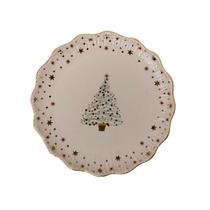 Prato Sobremesa de Cerâmica Relevo Celebrar Off White/Dourado 22cm