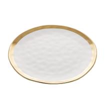 Prato Sobremesa De Porcelana Branco E Dourado Dubai 21Cm