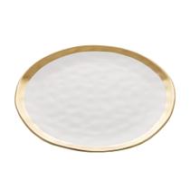 Prato Sobremesa De Porcelana Branco E Dourado Dubai - Wolff
