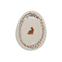 Prato Sobremesa Oval Pascoa Luiz Salvador Branco 21X16x2,5Cm