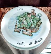 Prato sobremesa pintado a mão, tema Isola di Loreto