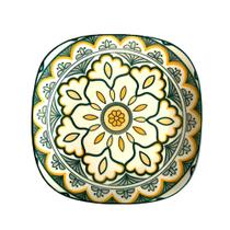 Prato Sobremesa Quadrado Cerâmica Mandala Verde Amarelo 20cm - 1 unid.