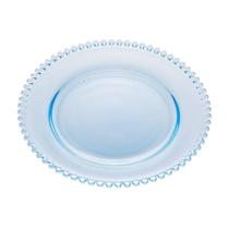 Prato Sousplat de Vidro com Borda de Bolinha Pearl Azul Claro 32 cm