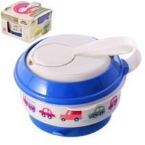 Prato Tigela Infantil Bebe Papinha C/ Amassador Azul