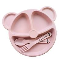 Prato Urso Infantil Com Divisórias e Talheres BPA FREE Prato Urso Infantil Com Divisórias e Talheres BPA FREE