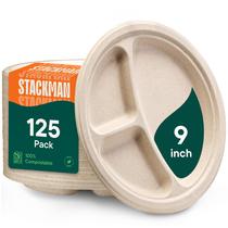 Pratos Compostáveis Descartáveis Stack Man com 3 Compartimentos 23 cm