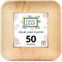 Pratos compostáveis Palm Leaf Chic Leaf de 6 polegadas quadrados, pacote com 50 Pratos compostáveis Palm Leaf Chic Leaf de 6 polegadas quadrados, pacote com 50