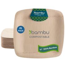 Pratos de bambu descartáveis Bambu de 11 polegadas quadrados (pacote com 25)