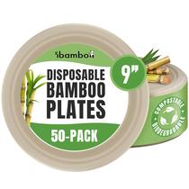 Pratos de bambu descartáveis ibambo de 23 cm (pacote com 50) compostáveis Pratos de bambu descartáveis ibambo de 23 cm (pacote com 50) compostáveis