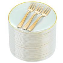 Pratos de bolo Festiva Pale Sage Green com borda dourada 6,3" 200 unidades Pratos de bolo Festiva Pale Sage Green com borda dourada 6,3" 200 unidades