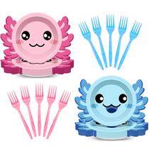 Pratos de festa Cogniplay 7" com axolote, pratos de papel e garfos