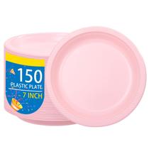 Pratos de festa de plástico descartáveis WELLIFE Pink 18cm 150ct