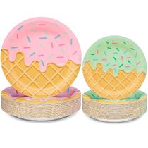 Pratos de festa DyLives Ice Cream Birthday, pacote de 100 pessoas, serve 50