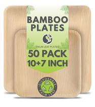 Pratos de folha de palmeira Naturally Chic de 25 cm e 18 cm quadrados pacote com 50