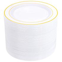 Pratos de jantar BuCla 100 peças de plástico dourado 26 cm branco e dourado