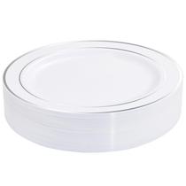 Pratos de jantar BuCla Silver Plastic descartáveis 26 cm 30 unidades