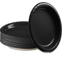 Pratos de jantar de papel Amcrate Black 21,6 cm descartáveis x50