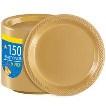 Pratos de jantar de plástico descartáveis WELLIFE Gold 23cm 150ct