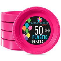 Pratos de jantar de plástico, festa requintada, rosa quente, 23 cm, 50 unidades
