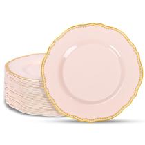 Pratos de jantar de plástico Hioasis Pink com borda dourada 26 cm 60 unidades Pratos de jantar de plástico Hioasis Pink com borda dourada 26 cm 60 unidades
