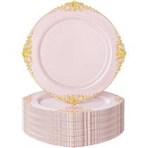 Pratos de jantar de plástico Nervure Pink/Gold 26 cm 100 unidades